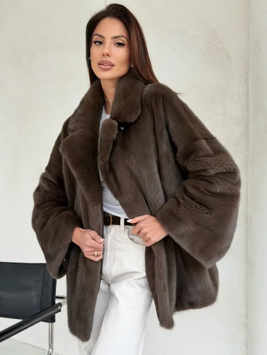 Меховой норковый жакет - английский воротник