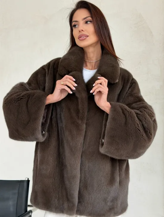 Меховой норковый жакет - английский воротник