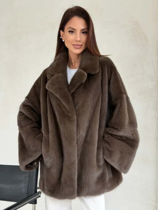 Меховой норковый жакет - английский воротник