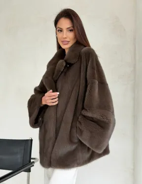 Меховой норковый жакет - английский воротник