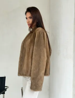 Укороченная шуба из натурального меха норки - пастель