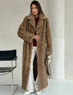 Прямая норковая шуба с меховым поясом