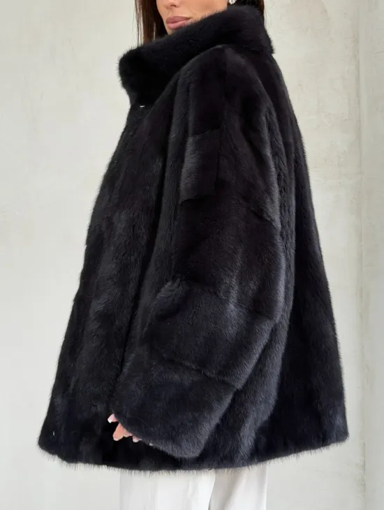 Норковый полушубок графит - стойка воротник