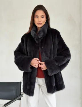 Норковый полушубок графит - стойка воротник