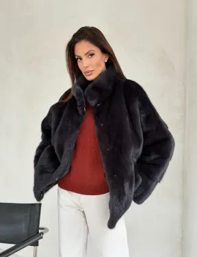 Норковый полушубок графит - стойка воротник