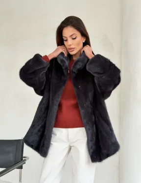 Норковый полушубок графит - стойка воротник