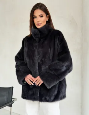 Норковый полушубок графит - стойка воротник