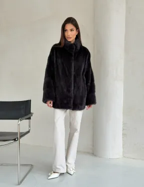 Норковый полушубок графит - стойка воротник