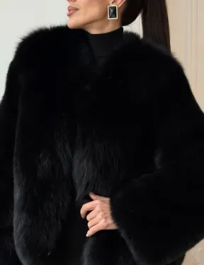 Черная короткая шуба из песца