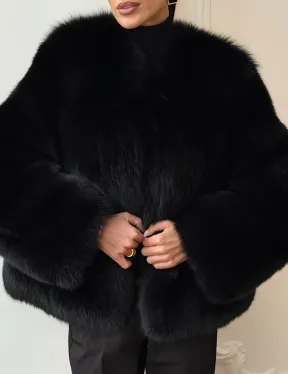 Черная короткая шуба из песца