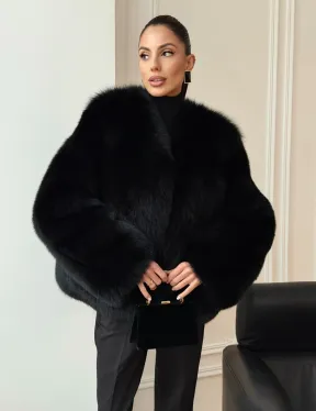 Черная короткая шуба из песца