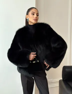 Черная короткая шуба из песца