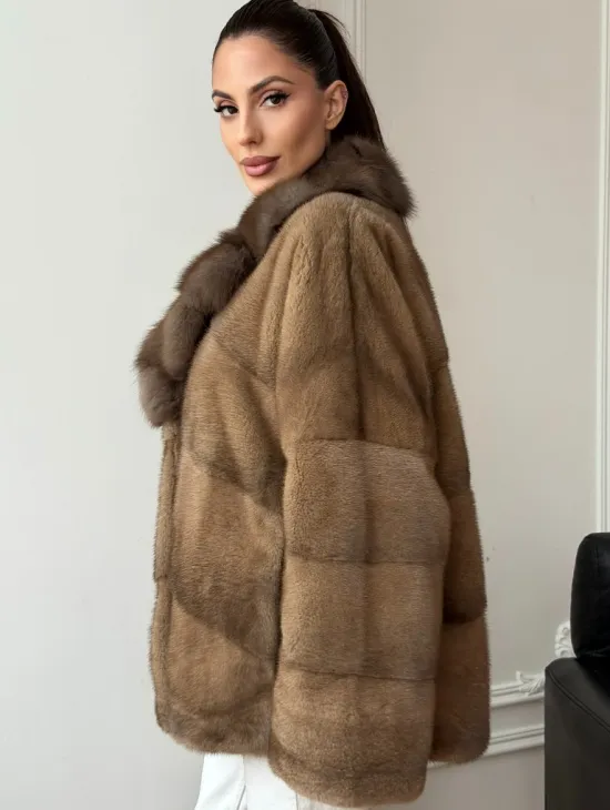 Норковый полушубок - воротник куница