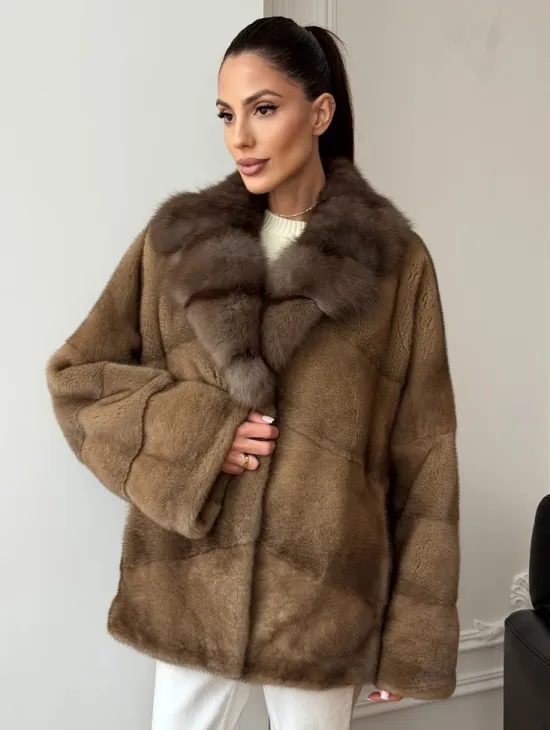 Норковый полушубок - воротник куница