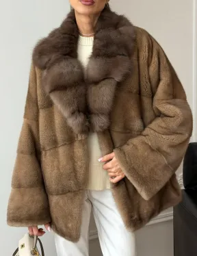 Норковый полушубок - воротник куница