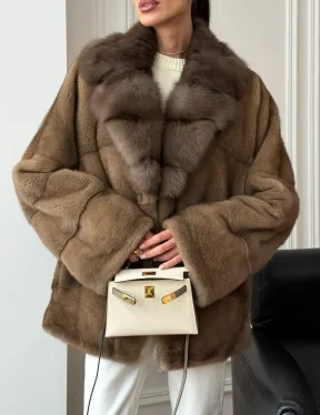 Норковый полушубок - воротник куница