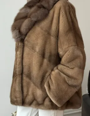 Норковый полушубок - воротник куница