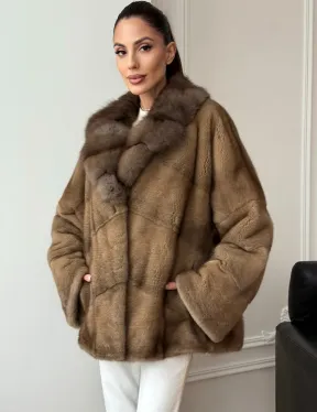Норковый полушубок - воротник куница