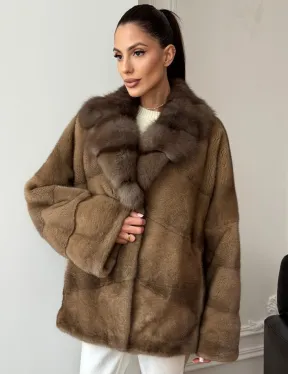 Норковый полушубок - воротник куница