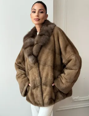 Норковый полушубок - воротник куница