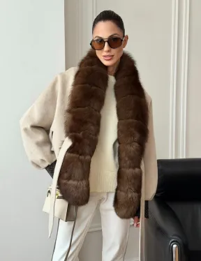 Женское шерстяное полупальто с мехом