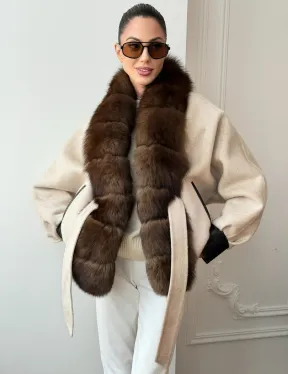 Женское шерстяное полупальто с мехом