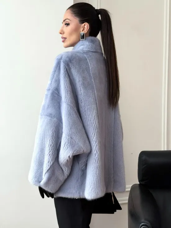 Голубой норковый полушубок - летучая мышь