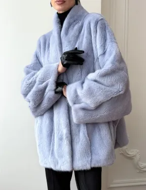 Голубой норковый полушубок - летучая мышь