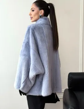 Голубой норковый полушубок - летучая мышь