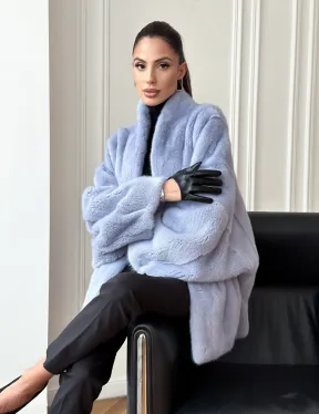 Голубой норковый полушубок - летучая мышь