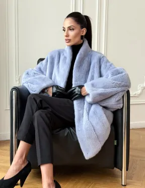 Голубой норковый полушубок - летучая мышь