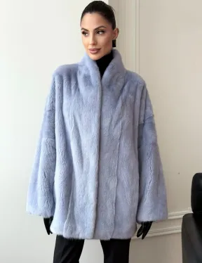 Голубой норковый полушубок - летучая мышь