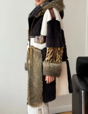 Комбинированная норковая шуба с капюшоном