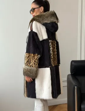 Комбинированная норковая шуба с капюшоном