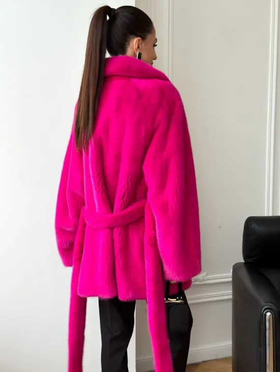 Шуба из плюшевой норки Velvet - фуксия