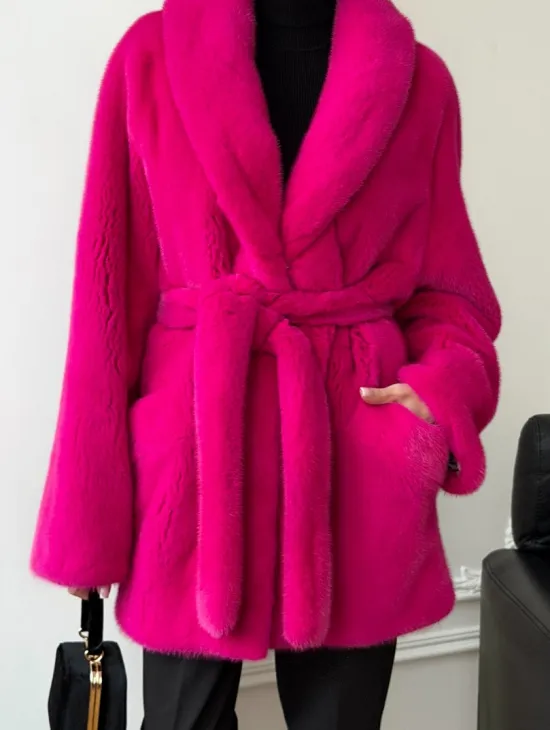 Шуба из плюшевой норки Velvet - фуксия