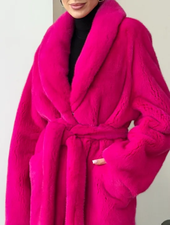 Шуба из плюшевой норки Velvet - фуксия