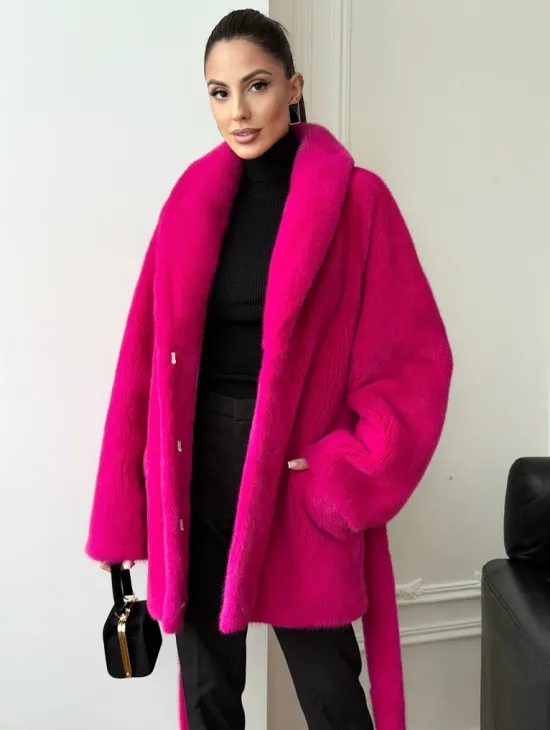 Шуба из плюшевой норки Velvet - фуксия