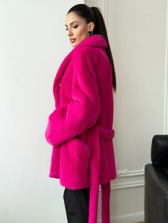 Шуба из плюшевой норки Velvet - фуксия