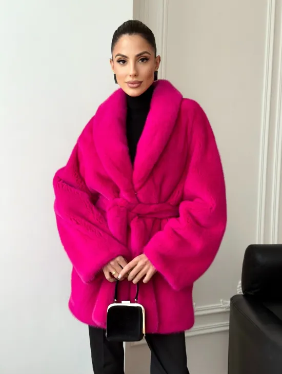 Шуба из плюшевой норки Velvet - фуксия