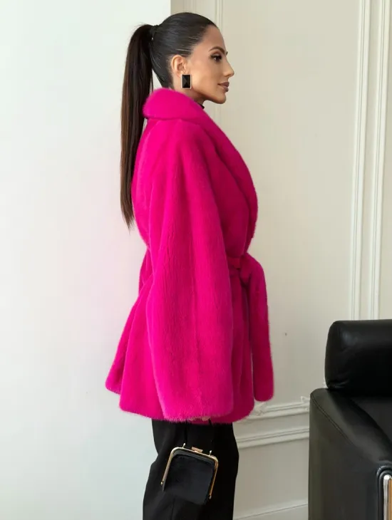 Шуба из плюшевой норки Velvet - фуксия