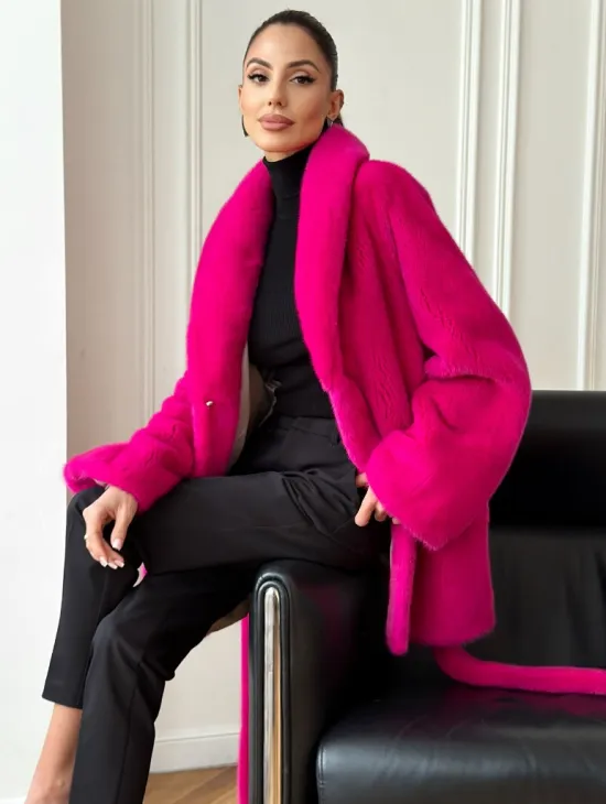Шуба из плюшевой норки Velvet - фуксия