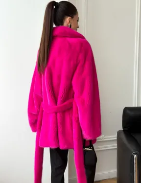 Шуба из плюшевой норки Velvet - фуксия