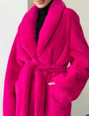 Шуба из плюшевой норки Velvet - фуксия