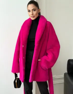 Шуба из плюшевой норки Velvet - фуксия