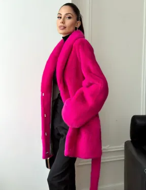 Шуба из плюшевой норки Velvet - фуксия