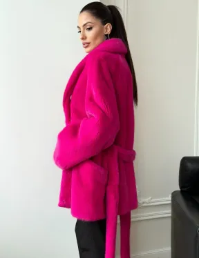 Шуба из плюшевой норки Velvet - фуксия