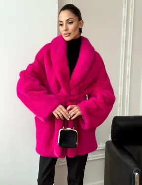 Шуба из плюшевой норки Velvet - фуксия
