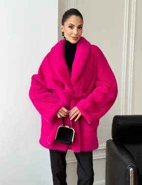 Шуба из плюшевой норки Velvet - фуксия