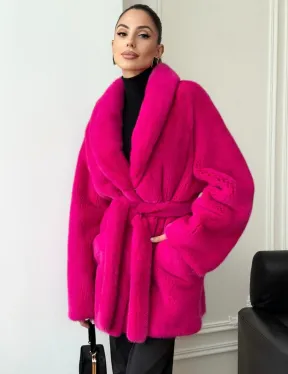 Шуба из плюшевой норки Velvet - фуксия